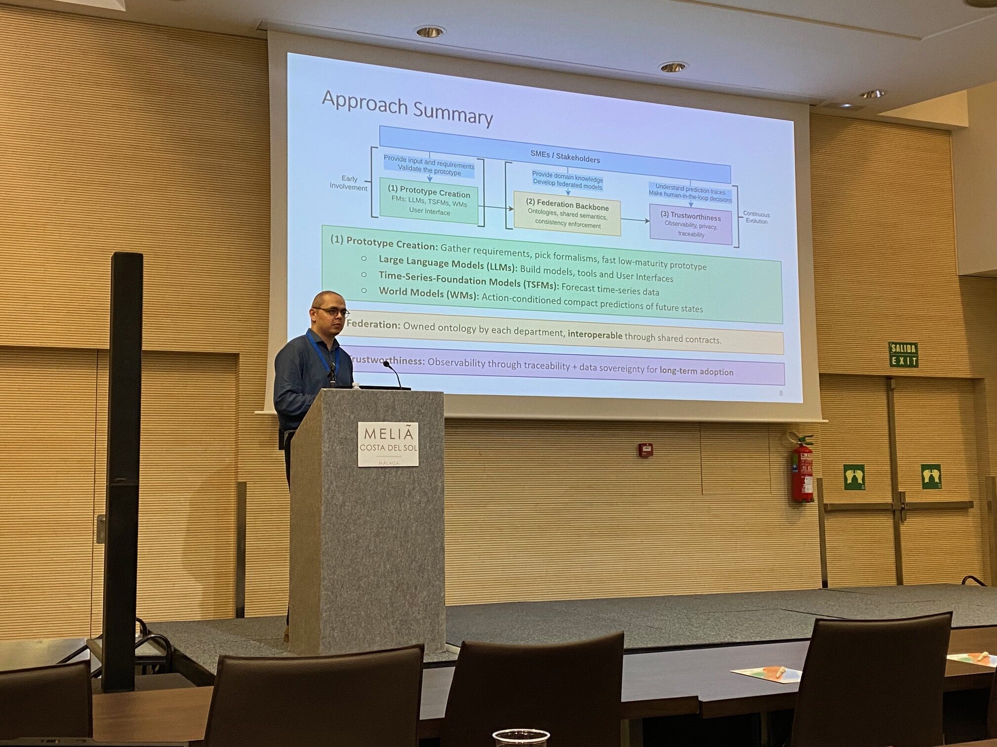 Kérian Fiter presenting the approach summary slide at EDTconf 2026 in Málaga